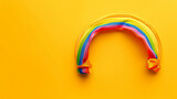 LGBT rainbow headband on solid yellow background with copy space using as celebrate of homosexual, lesbian, gay and transgender concept. Stock Photo photography