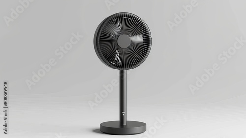 3D rendering of a black stand fan on a white background