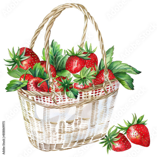 Strawberries, watercolor clipart, AI generated, transparent png