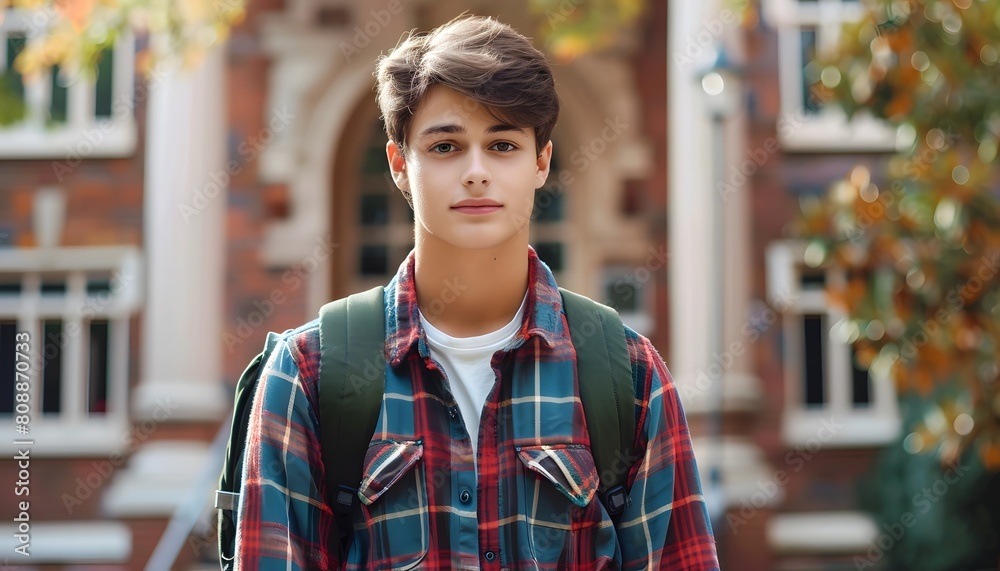 Fototapeta premium Portrait of a Student with Backpack in Autumn