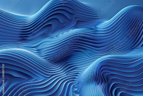 The image is a blue wave with a lot of detail and texture. The waves are very long and the water appears to be very deep. The image has a sense of movement and energy