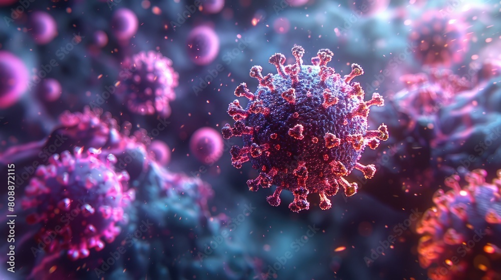 Obraz premium Hyper-detailed visual representation of a virus cell microbe in a realistic 3D rendering.