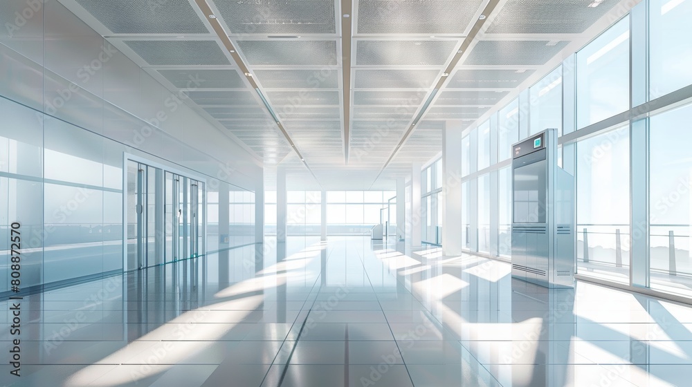 Futuristic airport terminal bathed in brilliant white light offering a vision of modernity and efficiency Futuristic airport terminal bathed in brilliant white light offering a vision of modernity and efficiency