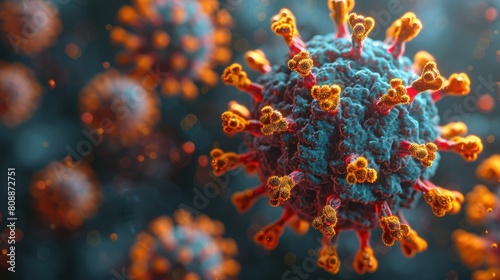 Hyper-detailed visual representation of a virus cell microbe in a realistic 3D rendering.
