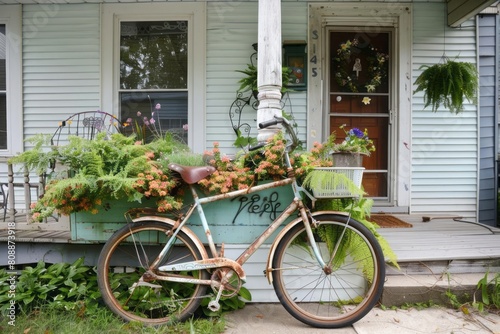 An old bicycle into a quirky planter for your front porch