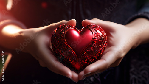 human hands holding a heart  a symbol of love and well-being.