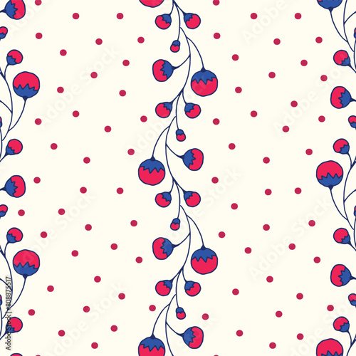 Vector off-white seamless pattern background: Dotted Crownberry Vines.