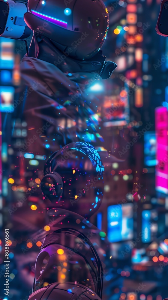 Capture an urban explorer in VR gear from a high angle as they uncover hidden city gems, blending reality with digital thrill Capture an urban explorer in VR gear from a high angle as they uncover hidden city gems, blending reality with digital thrill