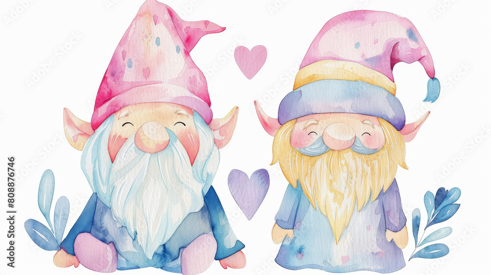 Fototapeta premium Cute gnomes couple, surrounded by heart, gnome in love, lgbtq concept.