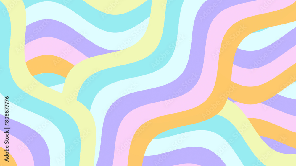 Rainbow pastel color palettes dynamic background. Wavy cute simple backdrop. Light pink blue yellow purple waves. Illustration pattern. Retro beautiful girlish unicorn vintage. Summer kids sale banner