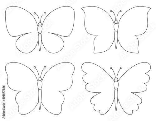 Set of butterflies with different wings. Coloring page for painting.