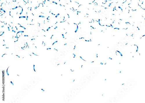 Obraz na płótnie Blue confetti, falling paper ribbons isolated on white background. Birthday party decoration. Vector illustration. w salonie