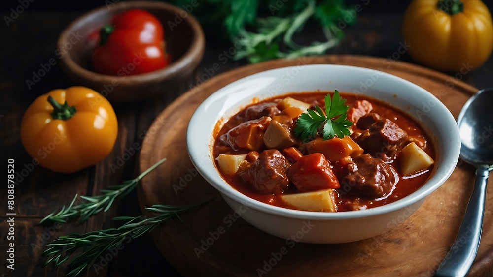 A Rustic Homemade Goulash Stew With Vegetable And Mushroom
A Rustic Homemade Goulash Stew With Vegetable And Mushroom