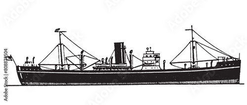 Ship, Boat Set. Sailing vintage illustration. Sea transportation collection. Hand drawn vector sketch. Ship drawing isolated on white background