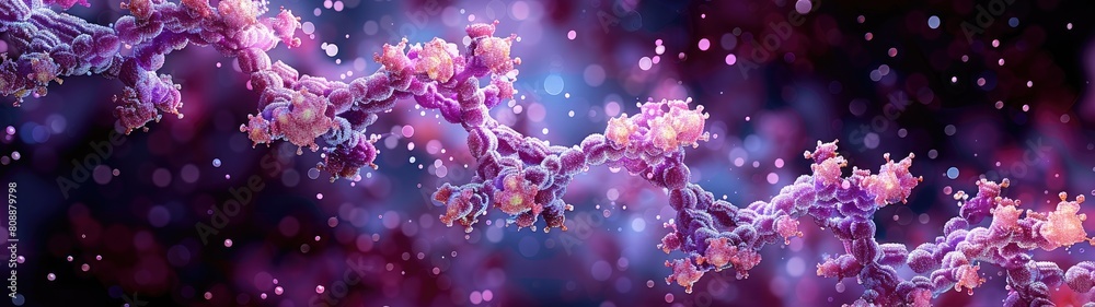DNA structure illustrated with a combination of vibrant and dark colors, emphasizing its complexity in a visually striking manner DNA structure illustrated with a combination of vibrant and dark colors, emphasizing its complexity in a visually striking manner