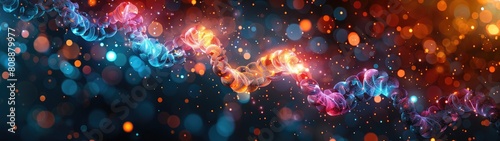 DNA structure illustrated with a combination of vibrant and dark colors, emphasizing its complexity in a visually striking manner photo