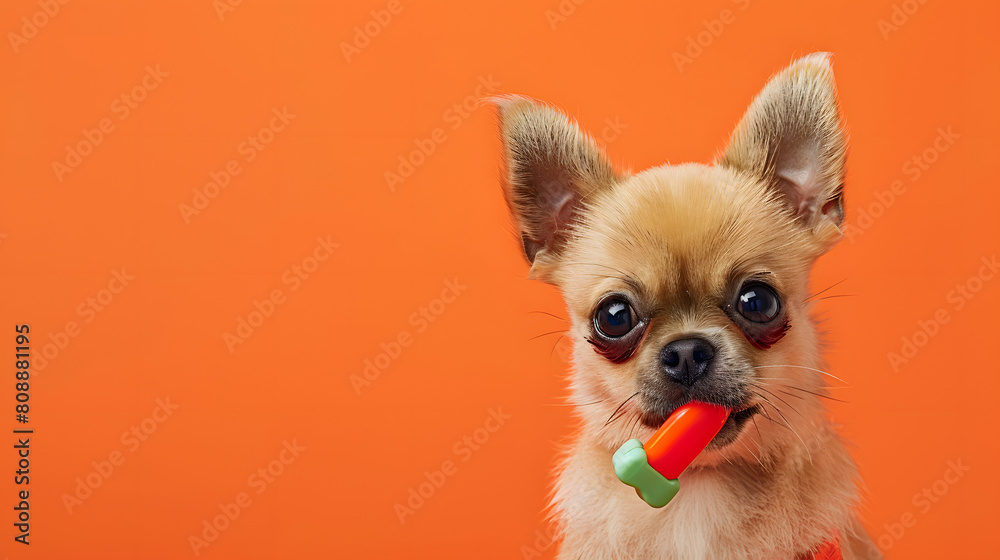 funny litllte dog at orange background