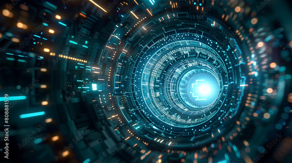Futuristic digital background with abstract futuristic glowing circular portal and circuit board Futuristic digital background with abstract futuristic glowing circular portal and circuit board