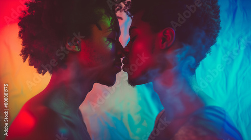 Two black men from LGBT community in love want to kiss each other