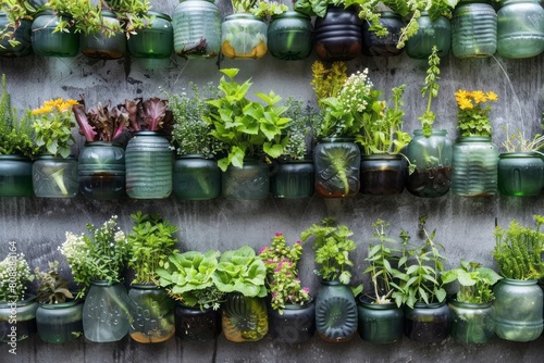 A vertical garden with upcycled plastic bottles for small spaces