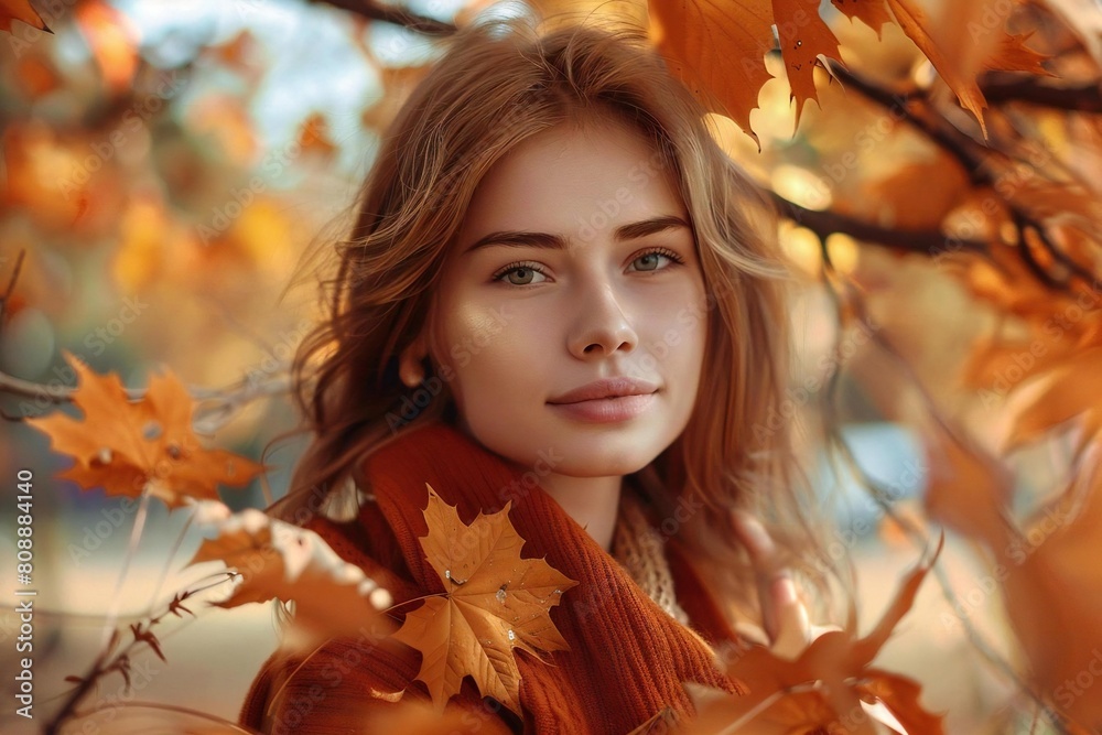 Young Caucasian Woman Embracing the Beauty of Autumn in the Park Young Caucasian Woman Embracing the Beauty of Autumn in the Park