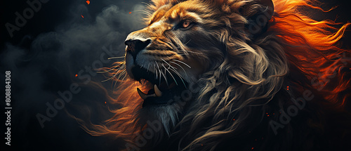 Beautiful lion profile portrait view isolated on black background. Closeup of the lion profile wallpaper.