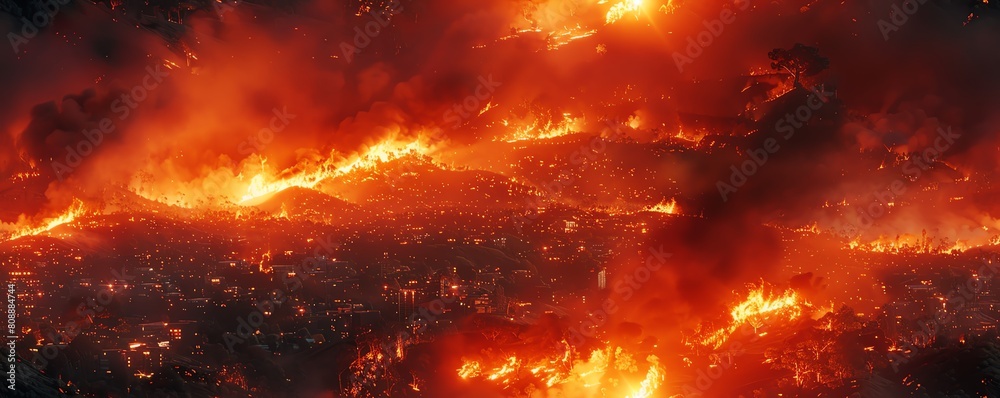 Create a visual masterpiece showcasing futuristic innovations combating wildfire devastation Incorporate dynamic camera angles Create a visual masterpiece showcasing futuristic innovations combating wildfire devastation Incorporate dynamic camera angles