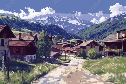 picturesque village in savoie valley generative ai landscape illustration