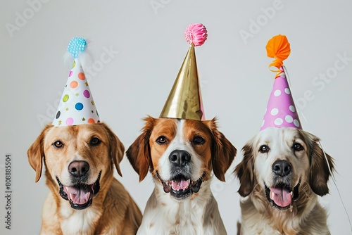 playful dogs wearing fun party hats and accessories pet celebration animal photography 1 photo