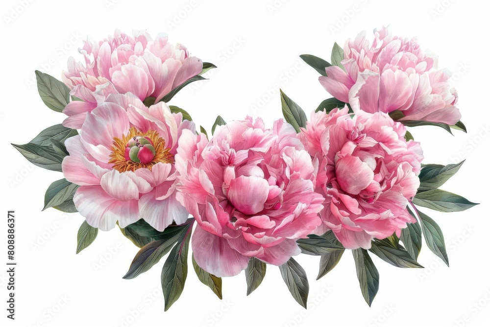 realistic peony flower arrangement in a circular shape on white background magnificent floral design digital illustration realistic peony flower arrangement in a circular shape on white background magnificent floral design digital illustration