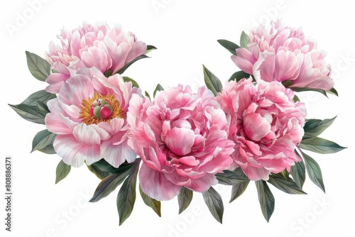 realistic peony flower arrangement in a circular shape on white background magnificent floral design digital illustration