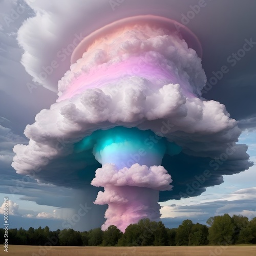 Magnificent display of iridescent cumulus, cirrus, stratus, and nimbus cloud formation.