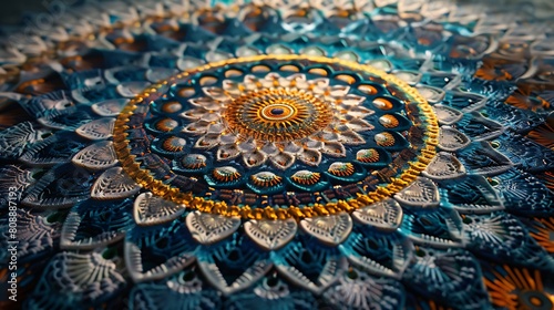 A mandala made of woven threads, showcasing the intricate patterns that can be achieved through the art of weaving