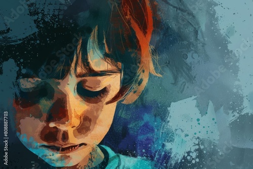 sad bullied child victim closeup depressed expression emotional digital illustration photo