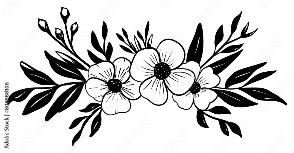 Fototapeta premium PNG Divider doodle of flower bouquet pattern drawing sketch.