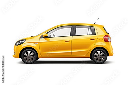 The car is yellow and has four doors. It is a hatchback, which means that the back door opens upwards. The car has a sleek design and looks like it would be fun to drive. photo