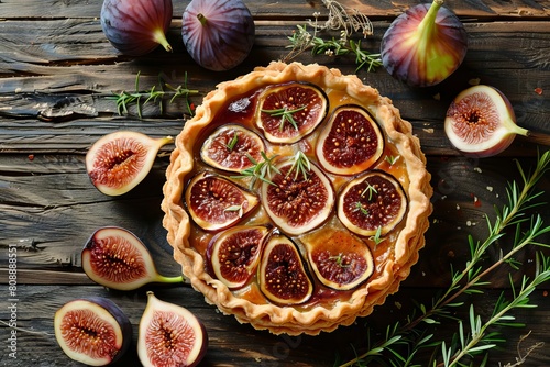 savory fig tart classic french pastry dish gourmet food photography rustic background