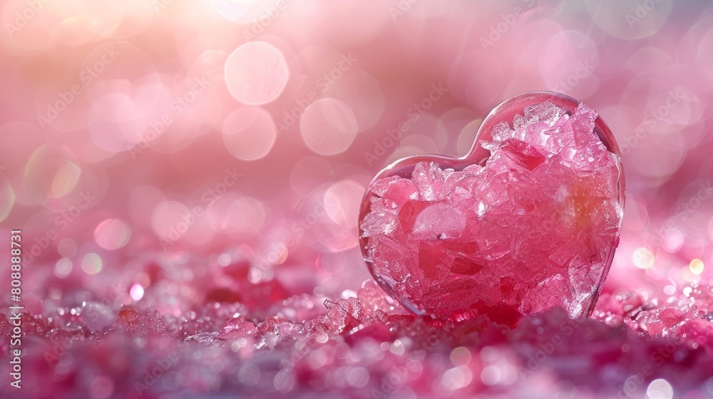 Romantic heart-shaped decoration with vibrant red and glittering backdrop for Valentine's Day Romantic heart-shaped decoration with vibrant red and glittering backdrop for Valentine's Day