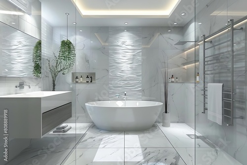 sleek modern bathroom renovation with stylish tiles fixtures and lighting interior design concept aigenerated