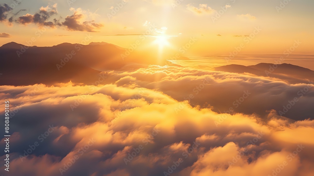 Sunrise Sea of Clouds Captured in Close-Up: Mountain Silhouettes, Golden Light