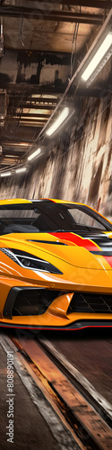 Racing car's aerodynamic body kit upgrades shine against the backdrop of energetic outdoor scenes © Tatiana