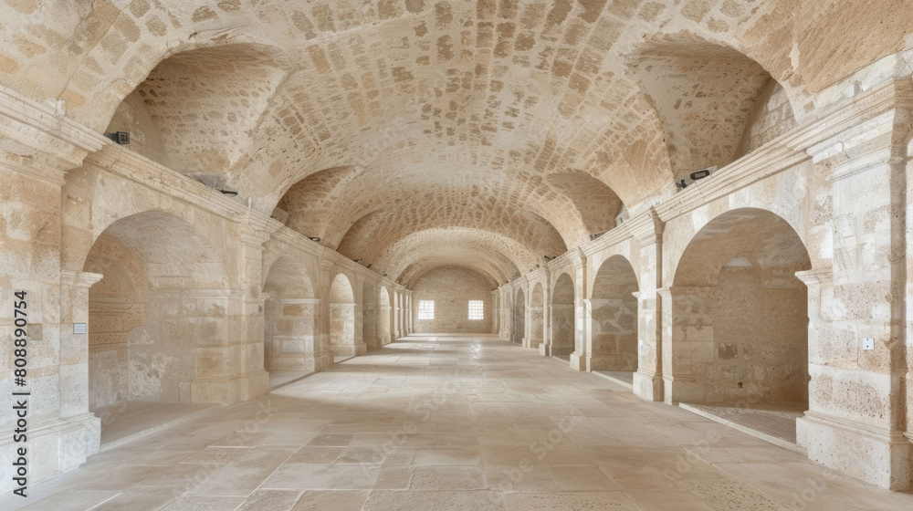Fototapeta premium Empty ancient stone gallery.