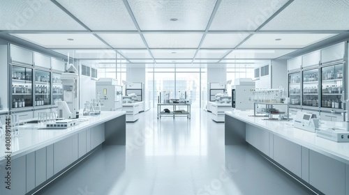 Modern Empty Biological Applied Science Laboratory with Technological Microscopes  Glass Test Tubes  Micropipettes