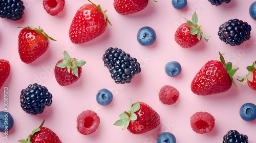 Wallpaper Mural Handful of fresh berries, including blueberries and raspberries isolated on pink background. Mixed berry mix for healthy eating or health care Torontodigital.ca