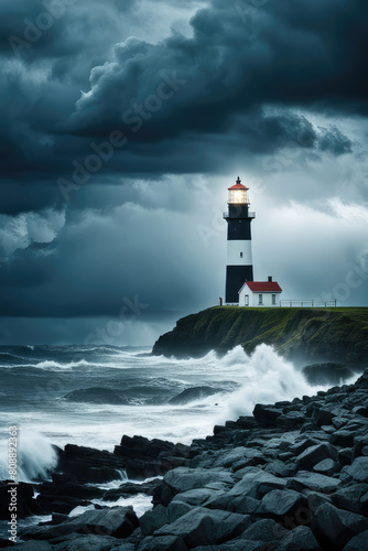 Lighthouse In Stormy Landscape Leader And Vision Concept