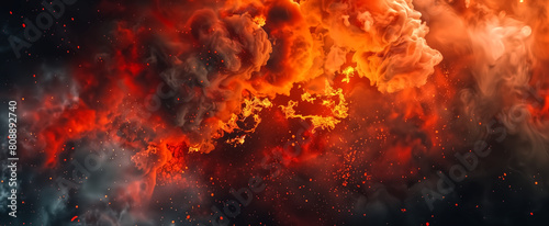 Lava explosions and fire background. Orange, red, and black smok
