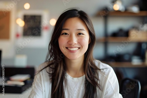 Smiling Young Asian Woman at Work