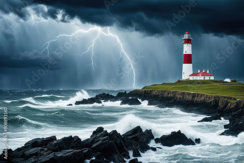 Lighthouse In Stormy Landscape Leader And Vision Concept
