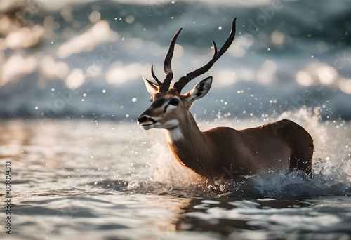 deer in the water  photo