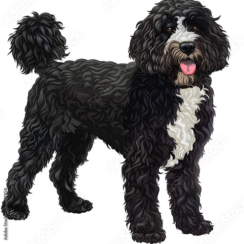 Clipart illustration of a portuguese water dog dog breed on a white background. Suitable for crafting and digital design projects.[A-0003] photo